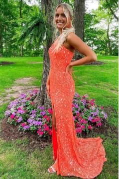 Elegant Sequin Spaghetti Straps Long Prom Dresses Formal Evening Gowns 901585