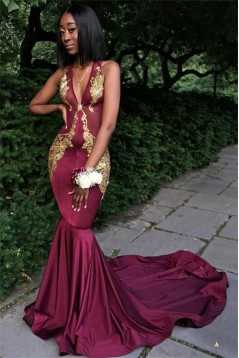 Long Mermaid Gold Lace Prom Dresses Formal Evening Gowns 901596