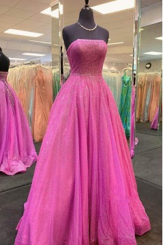A-Line Strapless Sparkle Prom Dresses Formal Evening Gowns 901604