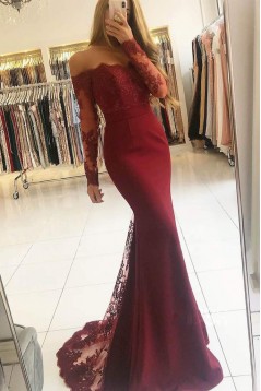 Long Sleeves Mermaid Lace Prom Dresses Formal Evening Gowns 901611