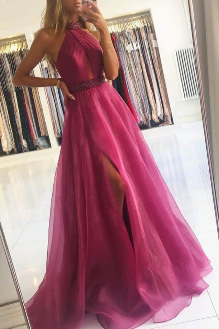 A-Line Beaded Long Prom Dresses Formal Evening Gowns 901613