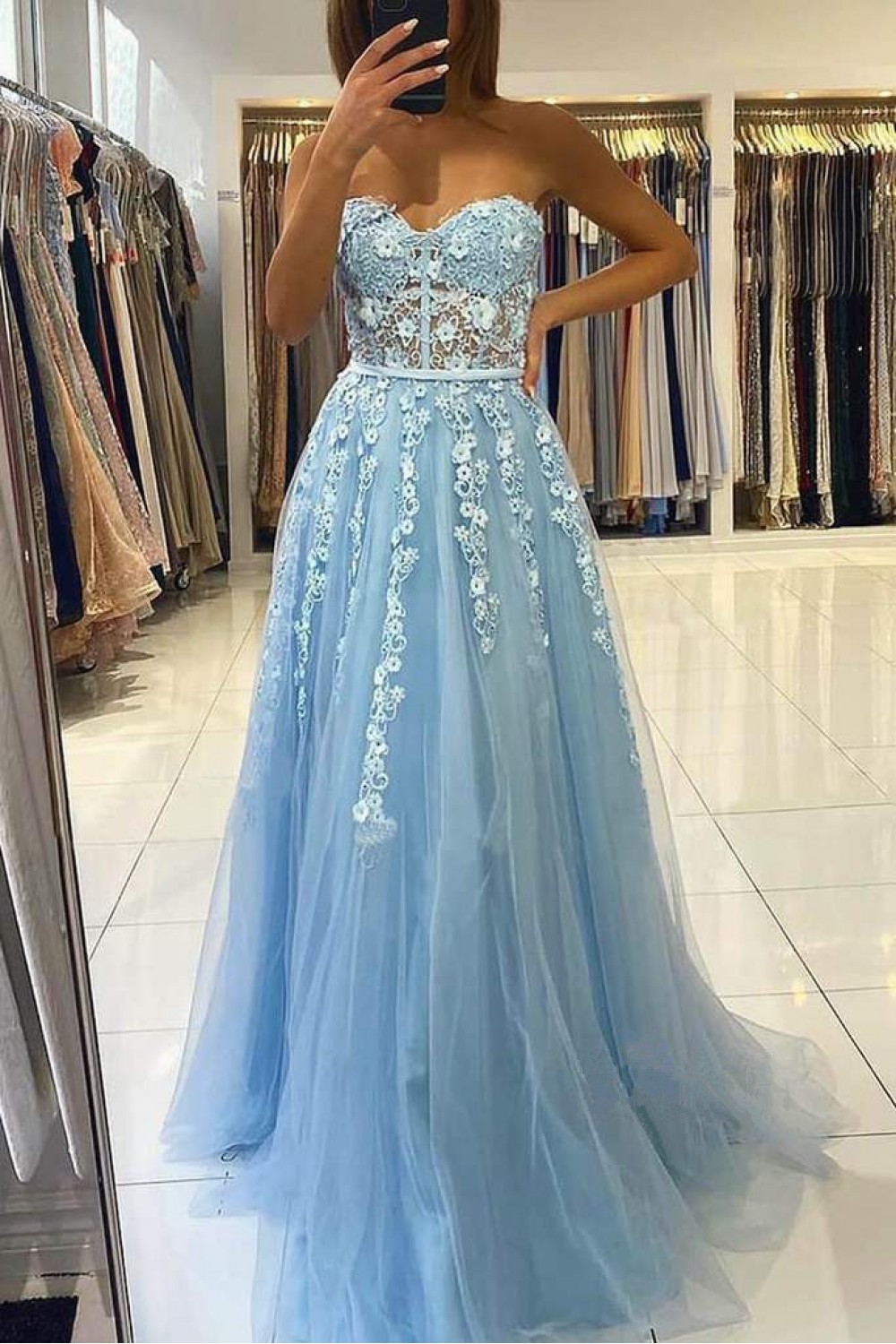 A-Line Sweetheart Lace Prom Dresses Formal Evening Gowns 901617