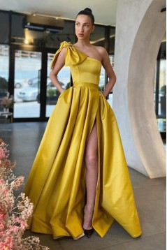 A-Line One Shoulder Long Prom Dresses Formal Evening Gowns 901619