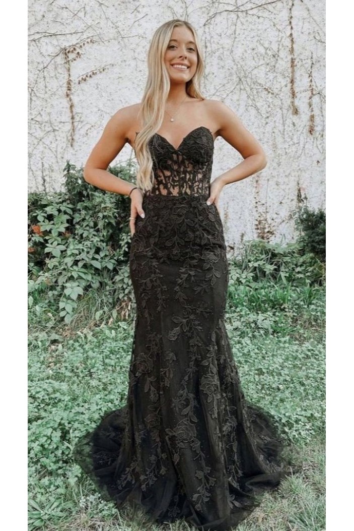 Elegant Sheath Sweetheart Lace Prom Dresses Formal Evening Gowns 901641