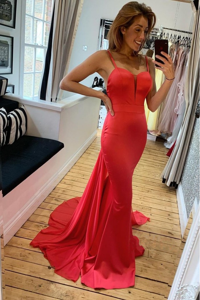Long Red Mermaid Prom Dresses Formal Evening Gowns 901645