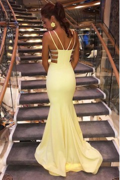 Long Yellow Mermaid Beaded Prom Dresses Formal Evening Gowns 901646