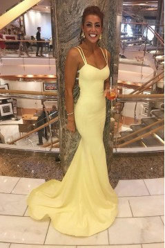 Long Yellow Mermaid Beaded Prom Dresses Formal Evening Gowns 901646