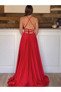 Long Red Prom Dresses Formal Evening Gowns with Pockets 901661