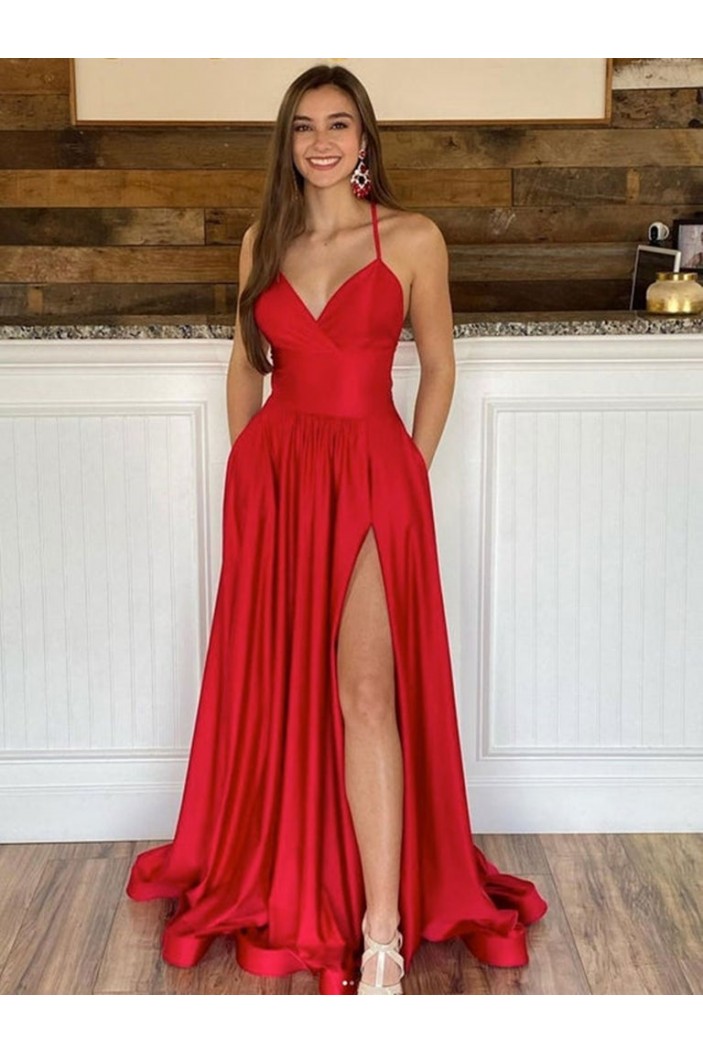 Long Red Prom Dresses Formal Evening Gowns with Pockets 901661