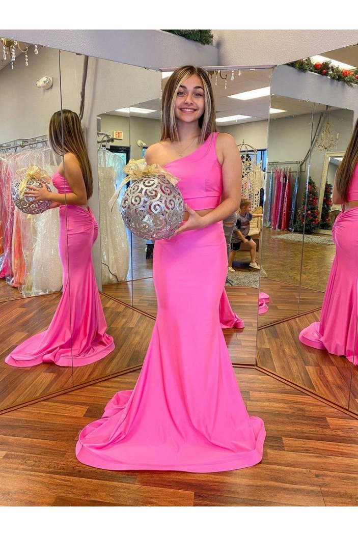 Long Pink Two Pieces Mermaid Prom Dresses Formal Evening Gowns 901667