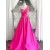 Long Fuchsia Beaded One Shoulder Prom Dresses Formal Evening Gowns 901674