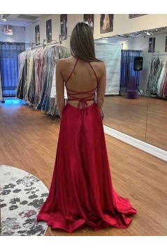 Long Red V Neck Prom Dresses Formal Evening Gowns 901678