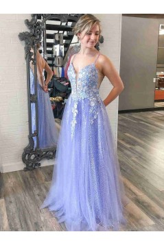Long Blue Sparkle Lace and Tulle Prom Dresses Formal Evening Gowns 901697