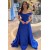 Long Royal Blue Off the Shoulder Prom Dresses Formal Evening Gowns 901733