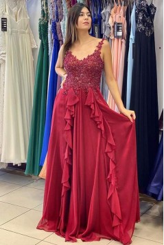 Long Red Lace and Chiffon Prom Dresses Formal Evening Gowns 901734