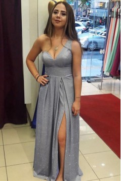A-Line One Shoulder Long Prom Dresses Formal Evening Gowns 901735
