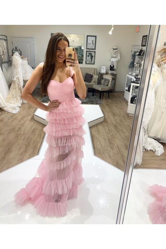 Long Pink Tulle Prom Dresses Formal Evening Gowns 901744