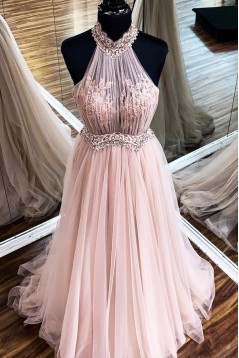 A-Line Lace and Tulle Long Prom Dresses Formal Evening Gowns 901746