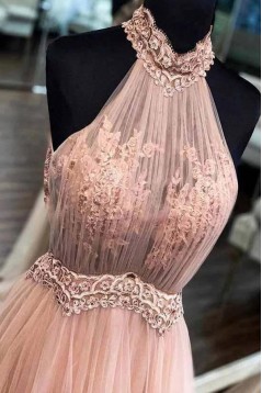 A-Line Lace and Tulle Long Prom Dresses Formal Evening Gowns 901746