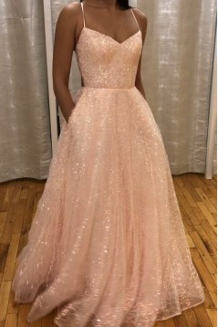 A-Line Long Sparkle Tulle Prom Dresses Formal Evening Gowns 901756