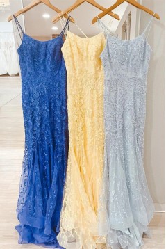 Long Yellow Mermaid Lace Prom Dresses Formal Evening Gowns 901764