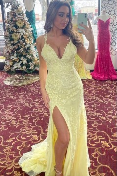 Long Yellow Lace Prom Dresses Formal Evening Gowns 901785