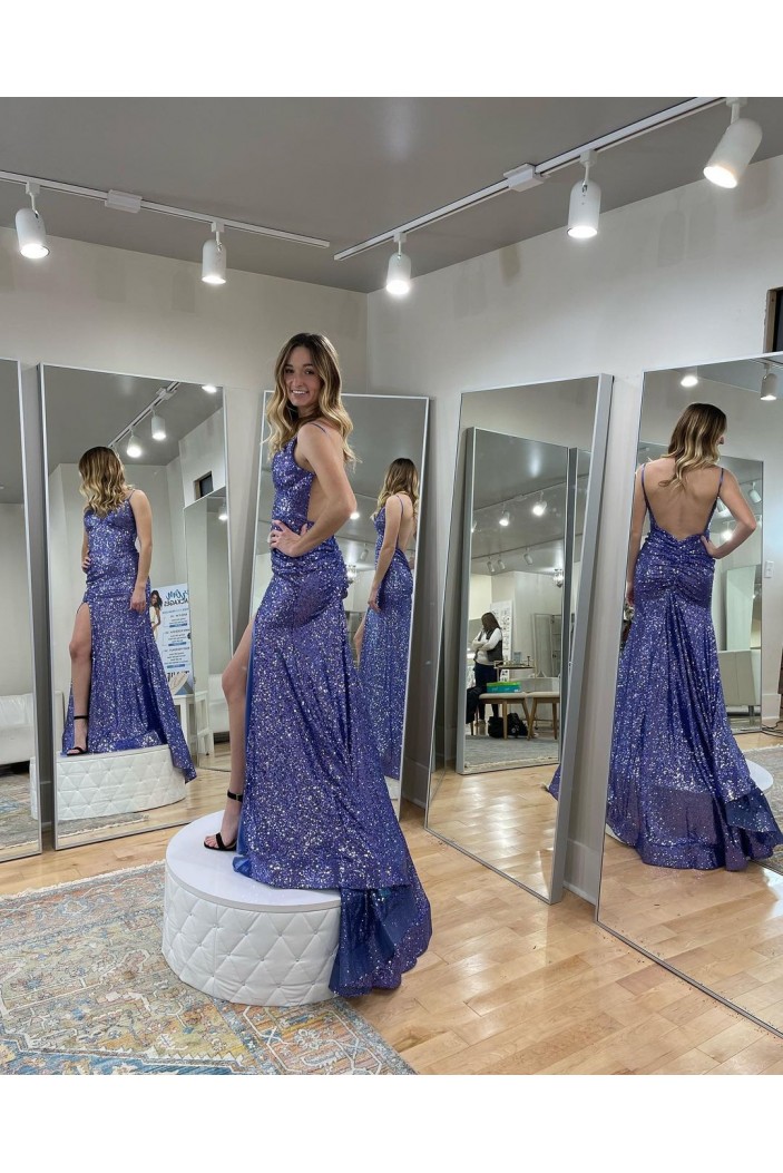 Long Blue Sparkle Sequins Prom Dresses Formal Evening Gowns 901797