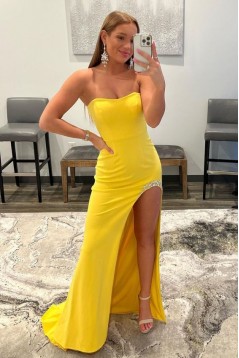 Long Yellow Strapless Beaded Prom Dresses Formal Evening Gowns 901799