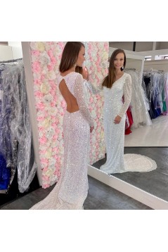 Long White Sparkle Sequins Prom Dresses Formal Evening Gowns 901803