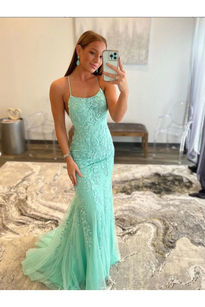 Elegant Long Spaghetti Straps Lace Prom Dresses Formal Evening Gowns 901839