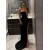 Long Black Strapless Prom Dresses Formal Evening Gowns with High Slit 901847
