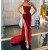 Long Red Strapless Sequins Prom Dresses Formal Evening Gowns with High Slit 901859