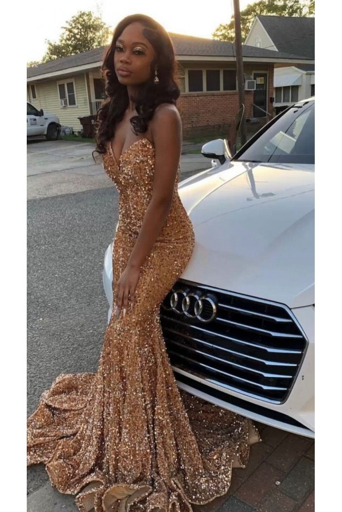 Mermaid Sweetheart Sequins Long Prom Dresses Formal Evening Gowns 901873