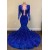 Mermaid Royal Blue Long Sleeevs Deep V Neck Prom Dresses Formal Evening Dresses 901886