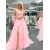A-Line Pink Lace Long Prom Dresses Formal Evening Dresses 901904