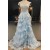 Light Blue Lace Tiered Tulle Long Prom Dresses Formal Evening Dresses with High Slit 901925