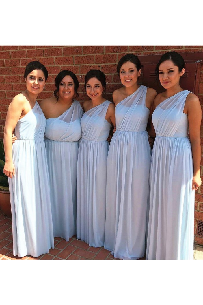 A-Line Long Blue Chiffon One Shoulder Bridesmaid Dresses 902013