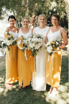 Sheath/Column Yellow White Long Bridesmaid Dresses 902038