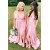 Long Pink V Neck Floor Length Bridesmaid Dresses 902040