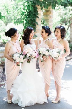 Sheath/Column Pink Chiffon Bridesmaid Dresses 902059