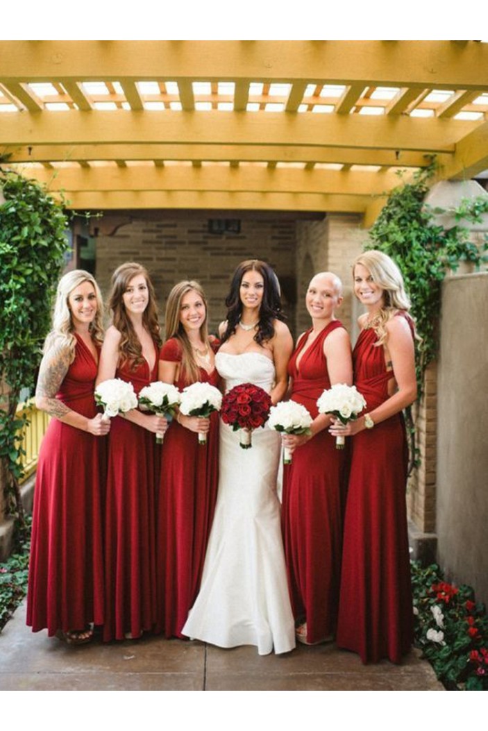 Long Red Floor Length Bridesmaid Dresses 902083