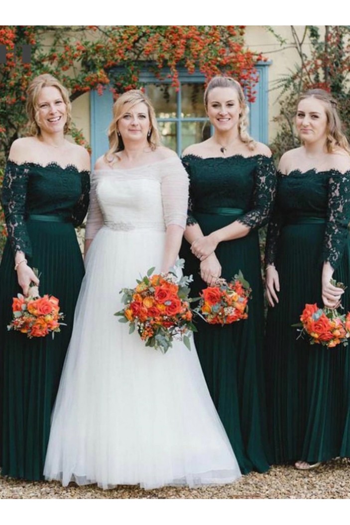 Long Dark Green Lace Floor Length Bridesmaid Dresses 902108