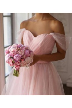 Short Pink Tulle Off the Shoulder Bridesmaid Dresses 902116