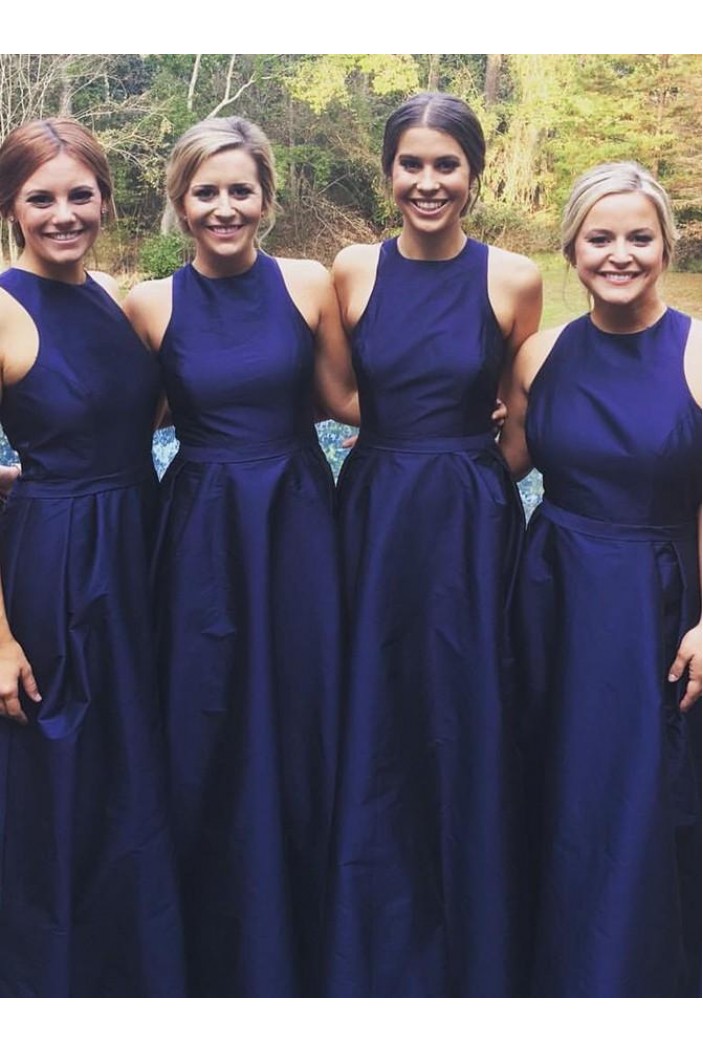 A-Line Long Navy Blue Floor Length Bridesmaid Dresses 902133