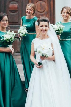 A-Line Long Green Floor Length Bridesmaid Dresses 902134