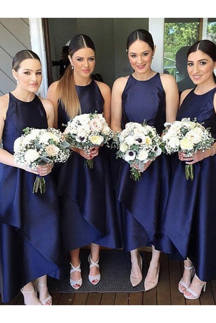 A-Line Asymmetrical Navy Blue Bridesmaid Dresses 902148