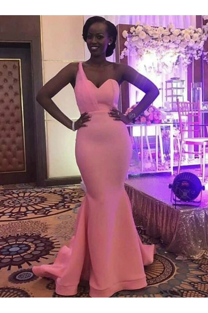 Long Pink Mermaid One Shoulder Floor Length Bridesmaid Dresses 902173