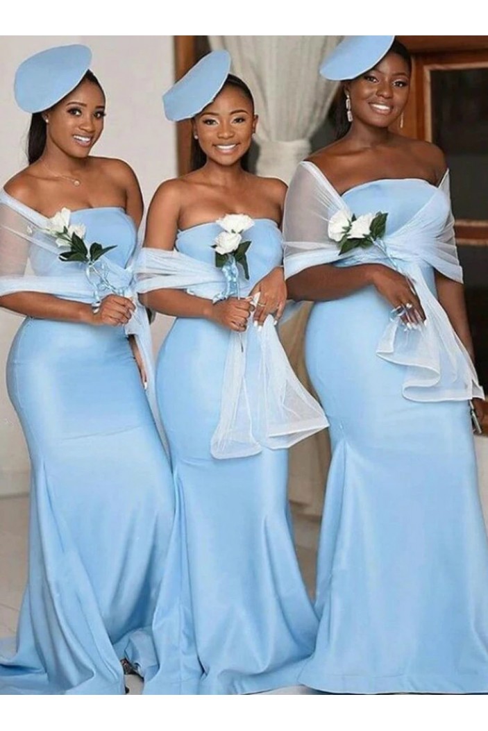 Long Blue Strapless Mermaid Bridesmaid Dresses 902208
