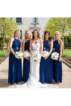 Long Royal Blue Chiffon Floor Length Bridesmaid Dresses 902243