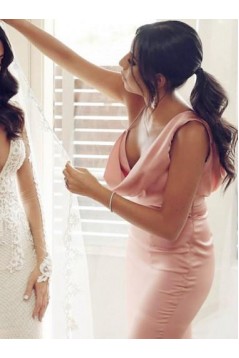 Long Pink Sheath Bridesmaid Dresses 902276